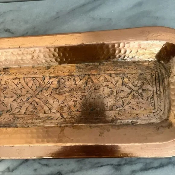 Copper Vanity Tray floral embossed hammered design